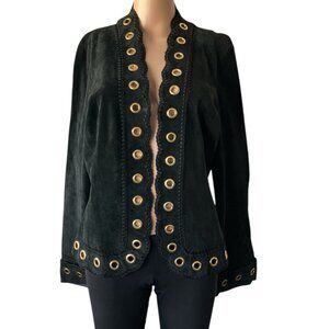 Vintage Cache Black Leather Eyelet Jacket